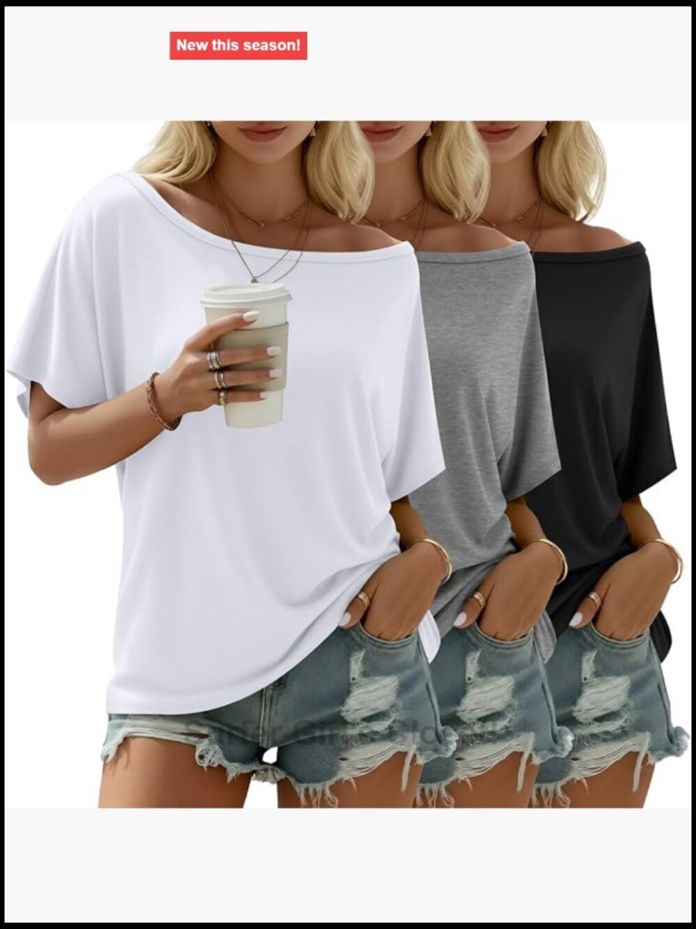 3 Pack Women's Off Shoulder Tunic Tops Short Sleeve Stretchy Knit Blouses
